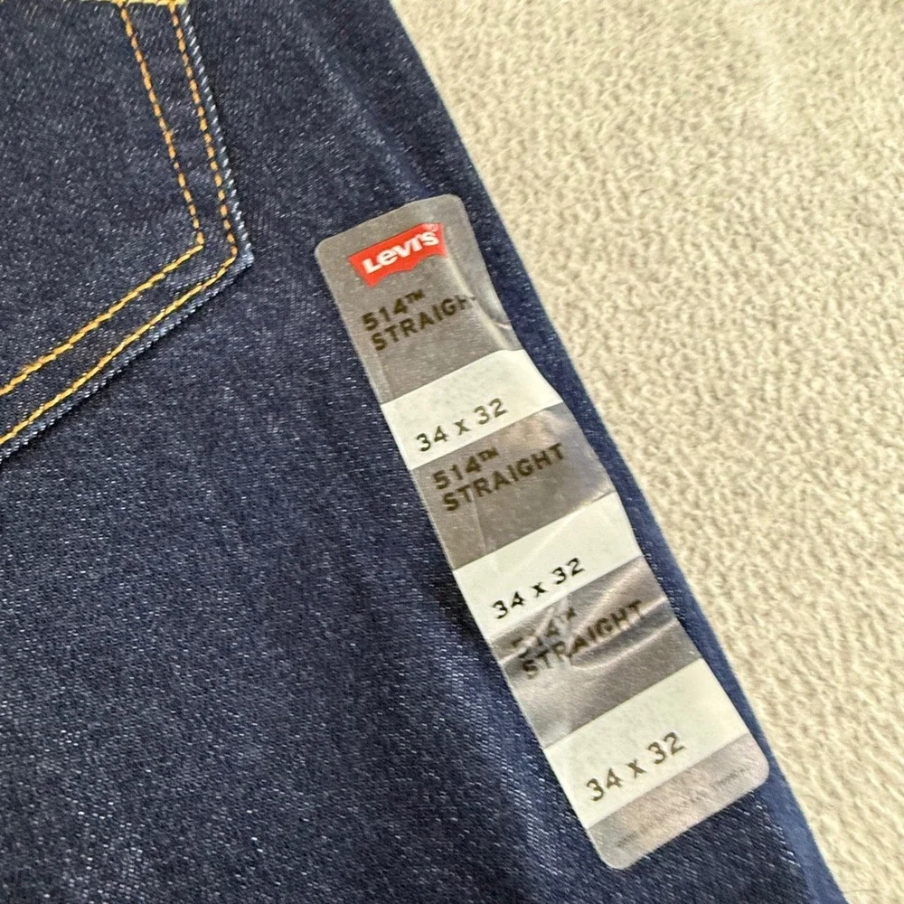 Levi's 514 NEW Straight Fit Jeans Mens 34x32 Dark Wash Indigo Stretch Denim